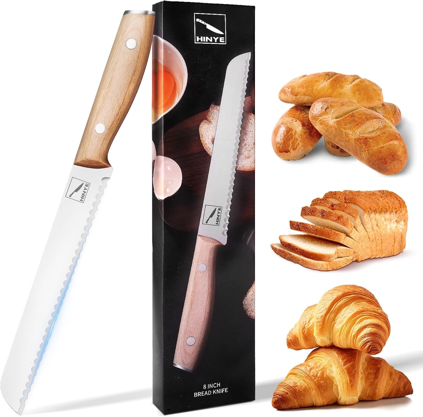 Bread Knife Professional Grade 8-Inch Serrated Edge Cake Knife, High Carbon Stainless Steel Bread Cutter for Homemade Bread (Autumn Yellow)
