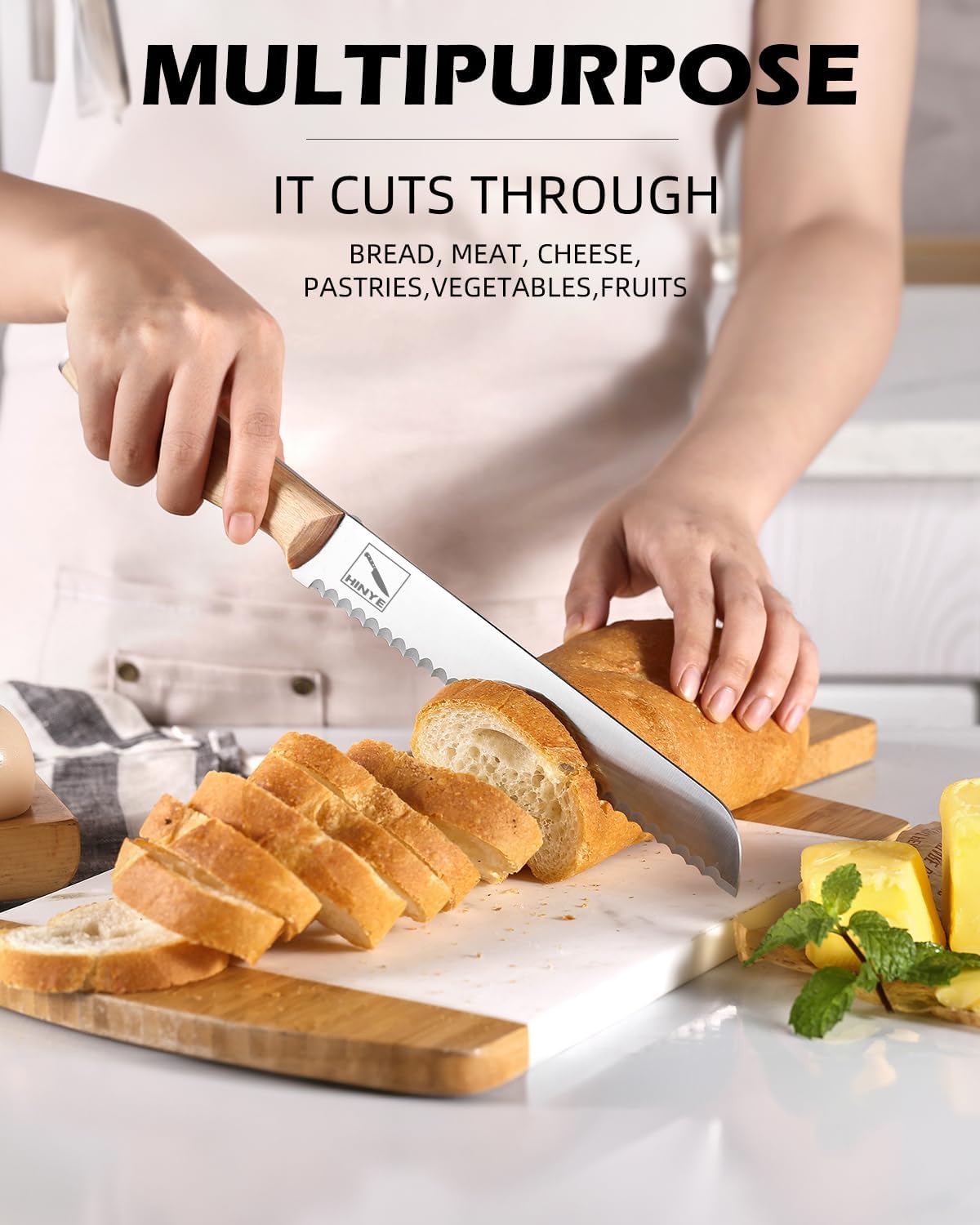Bread Knife Professional Grade 8-Inch Serrated Edge Cake Knife, High Carbon Stainless Steel Bread Cutter for Homemade Bread (Autumn Yellow)