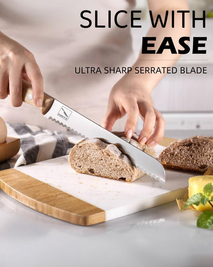 Bread Knife Professional Grade 8-Inch Serrated Edge Cake Knife, High Carbon Stainless Steel Bread Cutter for Homemade Bread (Autumn Yellow)