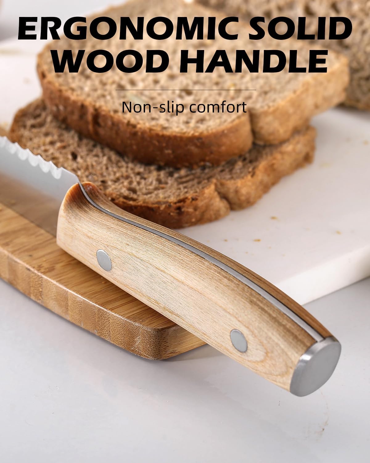 Bread Knife Professional Grade 8-Inch Serrated Edge Cake Knife, High Carbon Stainless Steel Bread Cutter for Homemade Bread (Autumn Yellow)