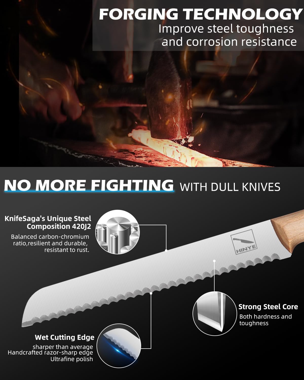 Bread Knife Professional Grade 8-Inch Serrated Edge Cake Knife, High Carbon Stainless Steel Bread Cutter for Homemade Bread (Autumn Yellow)
