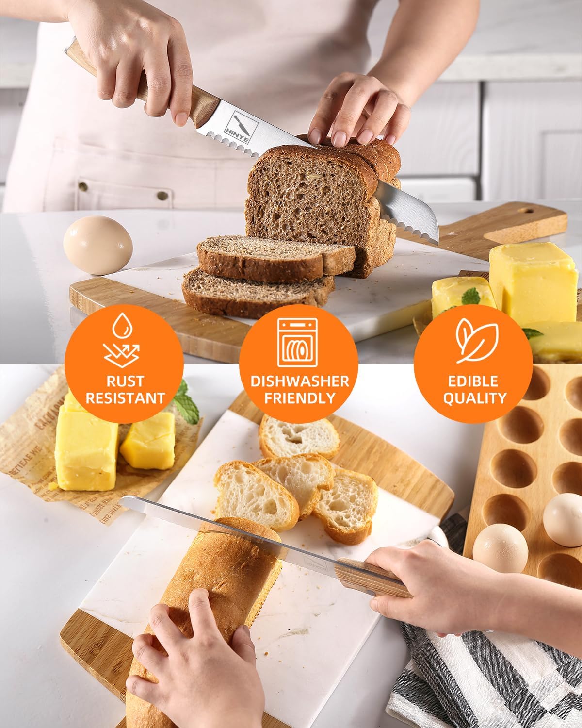Bread Knife Professional Grade 8-Inch Serrated Edge Cake Knife, High Carbon Stainless Steel Bread Cutter for Homemade Bread (Autumn Yellow)