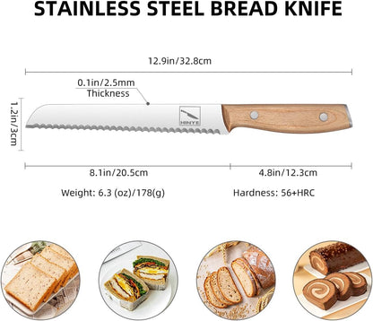 Bread Knife Professional Grade 8-Inch Serrated Edge Cake Knife, High Carbon Stainless Steel Bread Cutter for Homemade Bread (Autumn Yellow)
