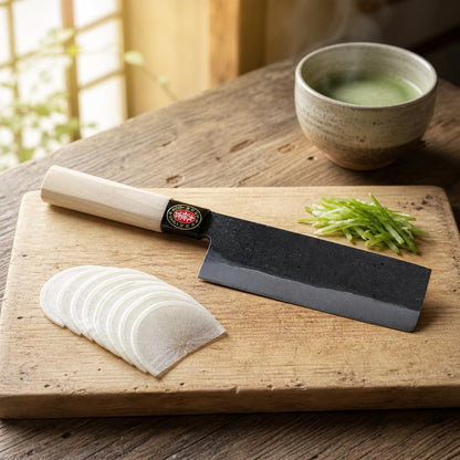 YOSHIDAHAMONO 6.5-Inch Nakiri Knife Made in Japan | Aogami #2 Blue Paper Steel | HRC 62-64 | Vegetable Knife for Home Cooks | Wood Handle | 3-Year Warranty
