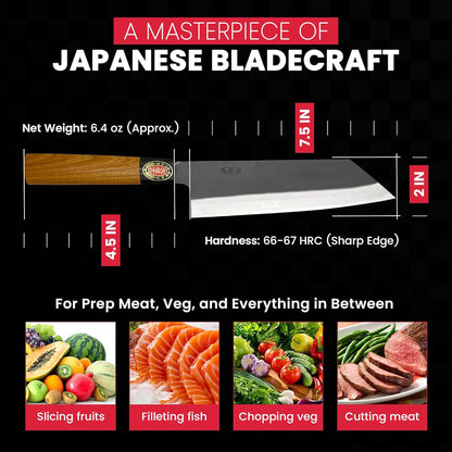 YOSHIDAHAMONO 6.5-Inch Nakiri Knife Made in Japan | Aogami #2 Blue Paper Steel | HRC 62-64 | Vegetable Knife for Home Cooks | Wood Handle | 3-Year Warranty