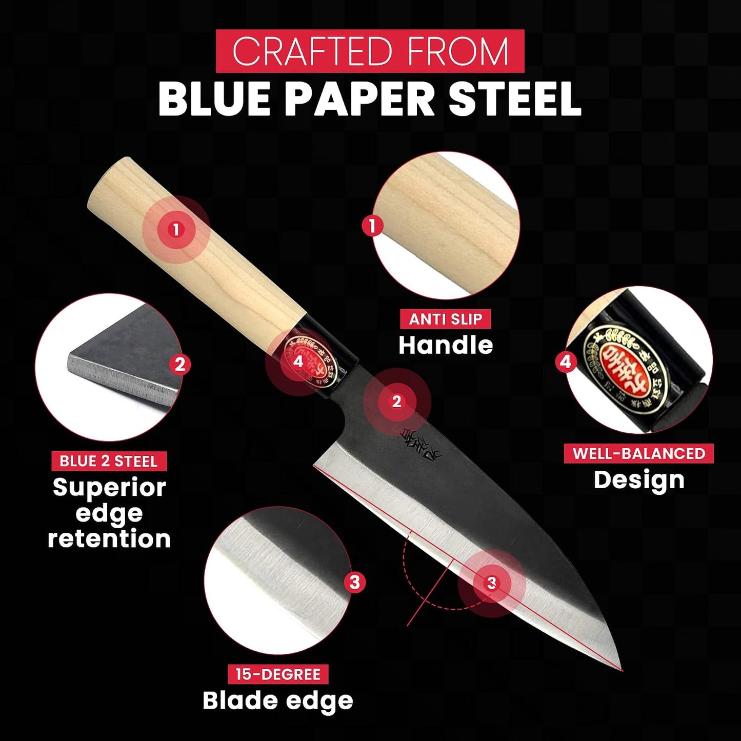 YOSHIDAHAMONO 6.5-Inch Nakiri Knife Made in Japan | Aogami #2 Blue Paper Steel | HRC 62-64 | Vegetable Knife for Home Cooks | Wood Handle | 3-Year Warranty