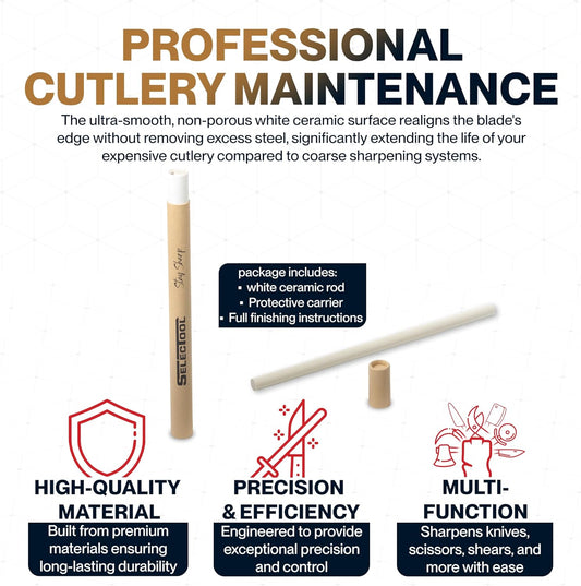 Ceramic Honing Rod with Protective Travel Tube - Fine-Grit Knife Edge Maintenance Rod for Kitchen Knives, Pocket Knives, Hunting, Fishing, EDC Gear & Outdoor Tools, 8.5 Inch