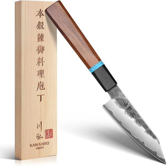 3.9" Paring Knife, Hand Forged Japanese VG10 Steel Core Blade for Precise Peeling, Coring & Detail Work, Small Kitchen Knife with Ergonomic Octagonal Handle, Premium Wooden Gift Box