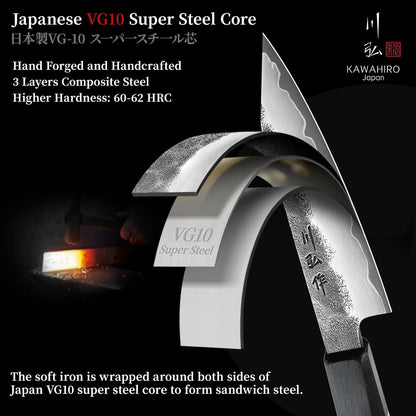 3.9" Paring Knife, Hand Forged Japanese VG10 Steel Core Blade for Precise Peeling, Coring & Detail Work, Small Kitchen Knife with Ergonomic Octagonal Handle, Premium Wooden Gift Box