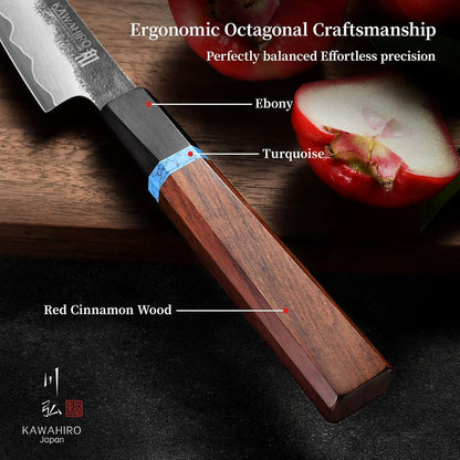 3.9" Paring Knife, Hand Forged Japanese VG10 Steel Core Blade for Precise Peeling, Coring & Detail Work, Small Kitchen Knife with Ergonomic Octagonal Handle, Premium Wooden Gift Box
