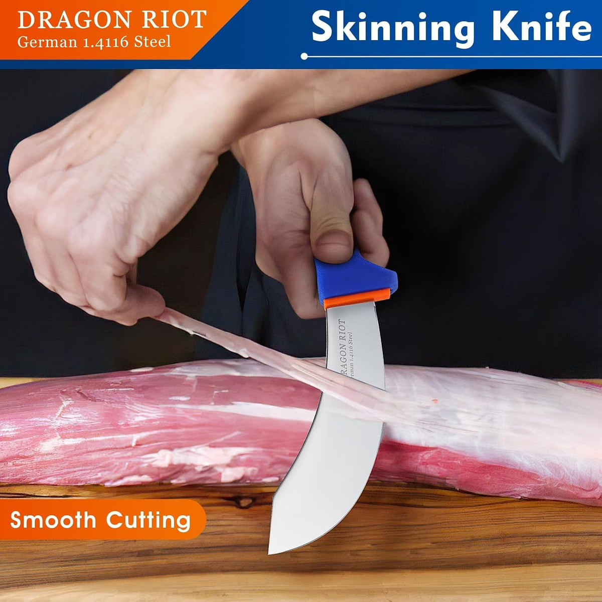 6 Inch Butcher Skinning Knife, Stainless Steel, Non-Slip Handle