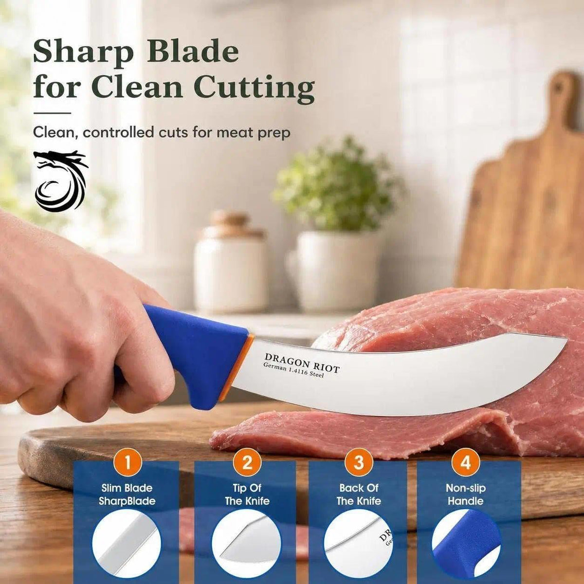 6 Inch Butcher Skinning Knife, Stainless Steel, Non-Slip Handle