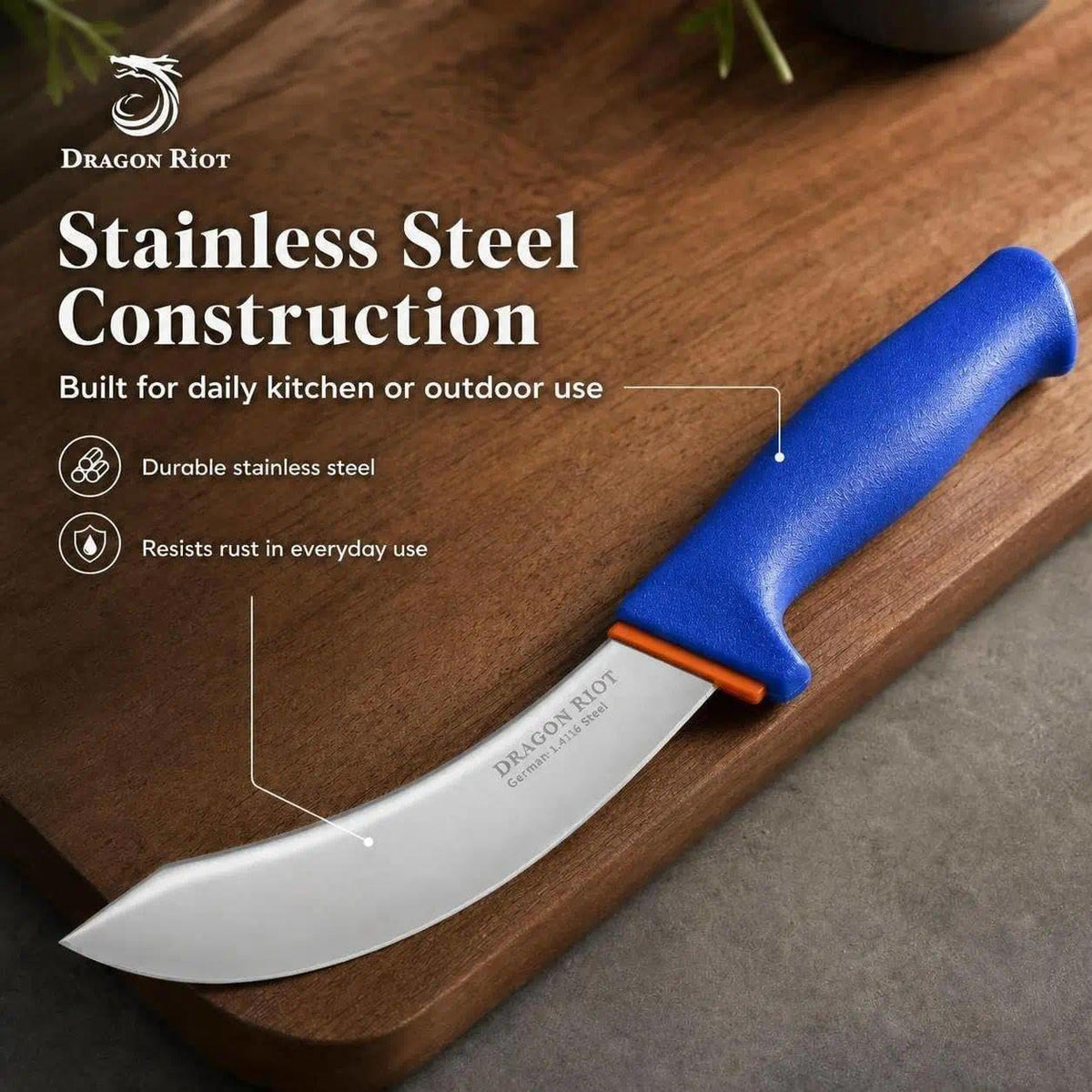 6 Inch Butcher Skinning Knife, Stainless Steel, Non-Slip Handle
