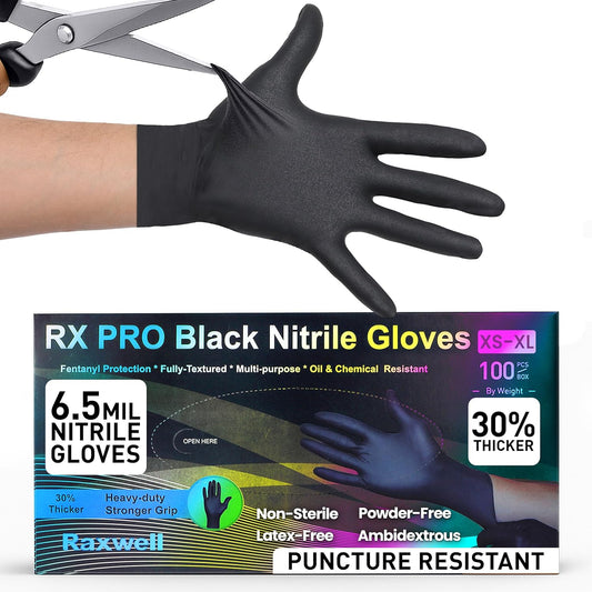 Disposable Nitrile Gloves - Food Grade Heavy-Duty Puncture Resistant Black Gloves for Cooking & Food Service