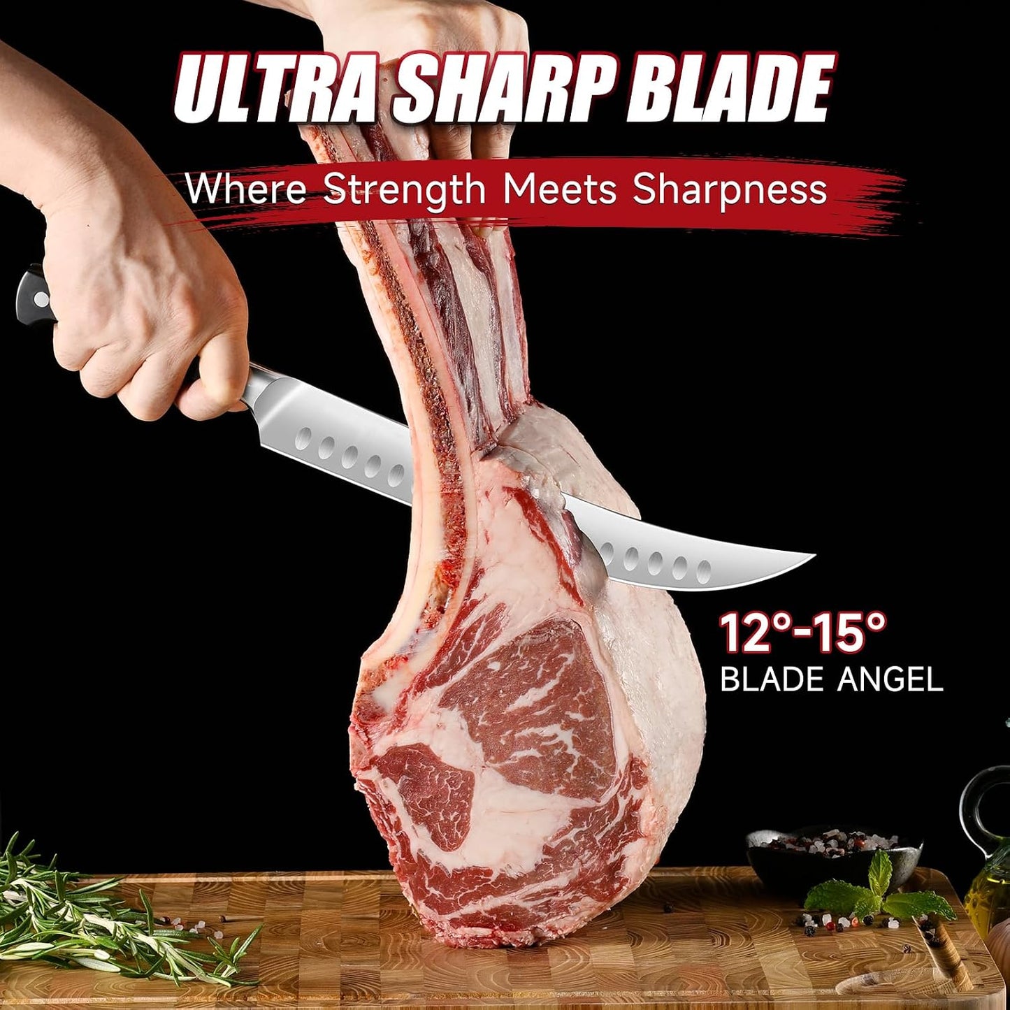 BBQ Carving Knife Set - 10" Butcher Knife & 10" Honing Rod Slicing Knife Set for Meat Cutting Razor Sharp German Steel with Ergonomic Handle Full Tang Design Gift Box Included