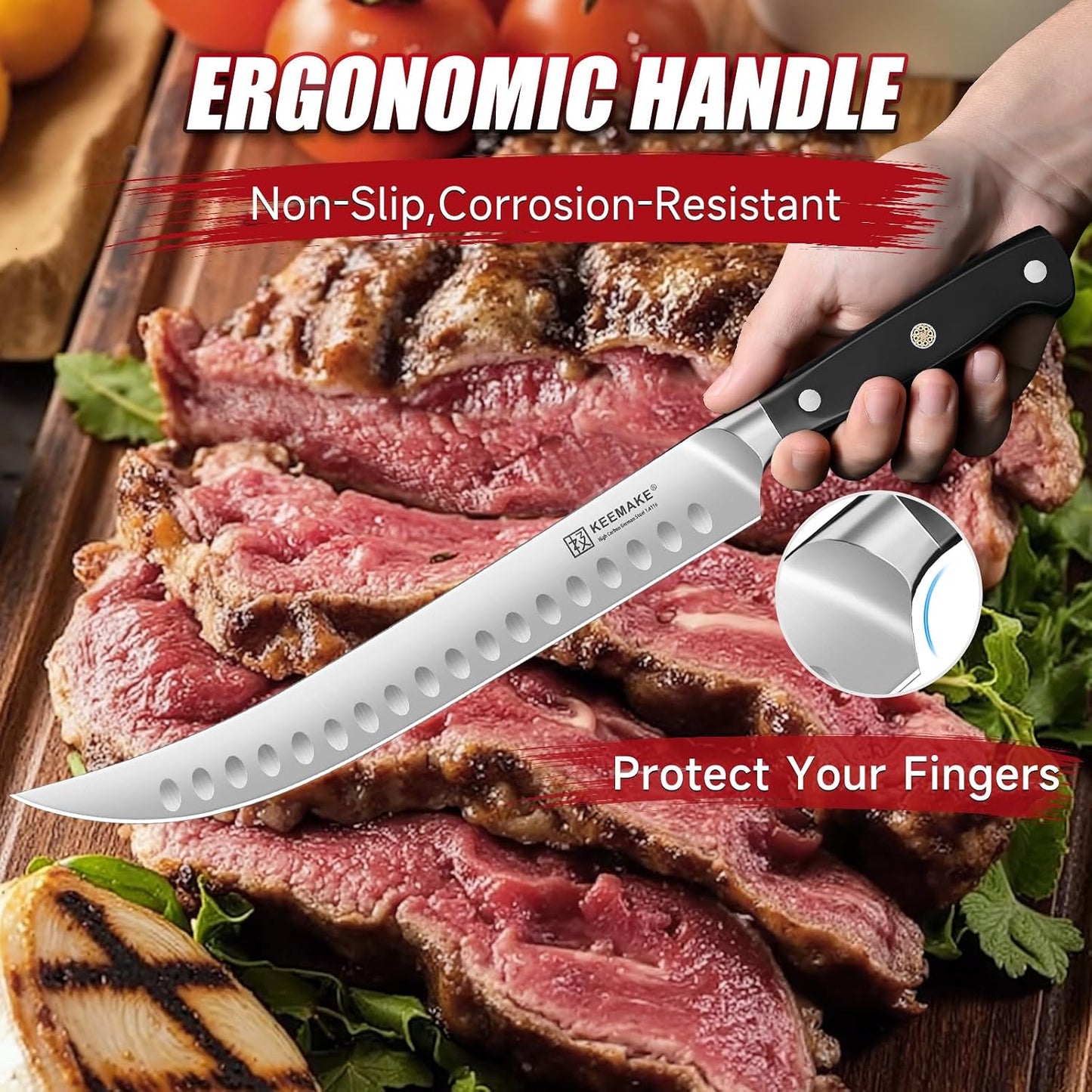 BBQ Carving Knife Set - 10" Butcher Knife & 10" Honing Rod Slicing Knife Set for Meat Cutting Razor Sharp German Steel with Ergonomic Handle Full Tang Design Gift Box Included
