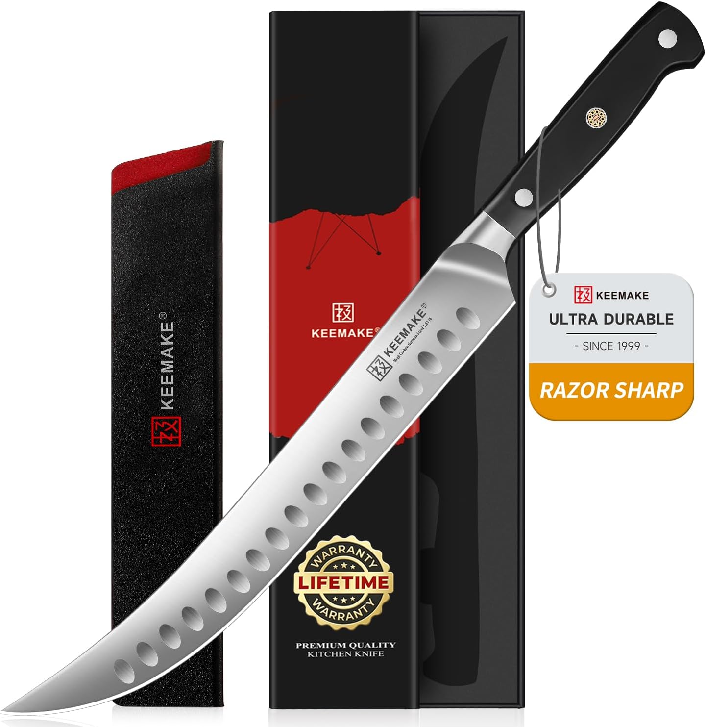 BBQ Carving Knife Set - 10" Butcher Knife & 10" Honing Rod Slicing Knife Set for Meat Cutting Razor Sharp German Steel with Ergonomic Handle Full Tang Design Gift Box Included