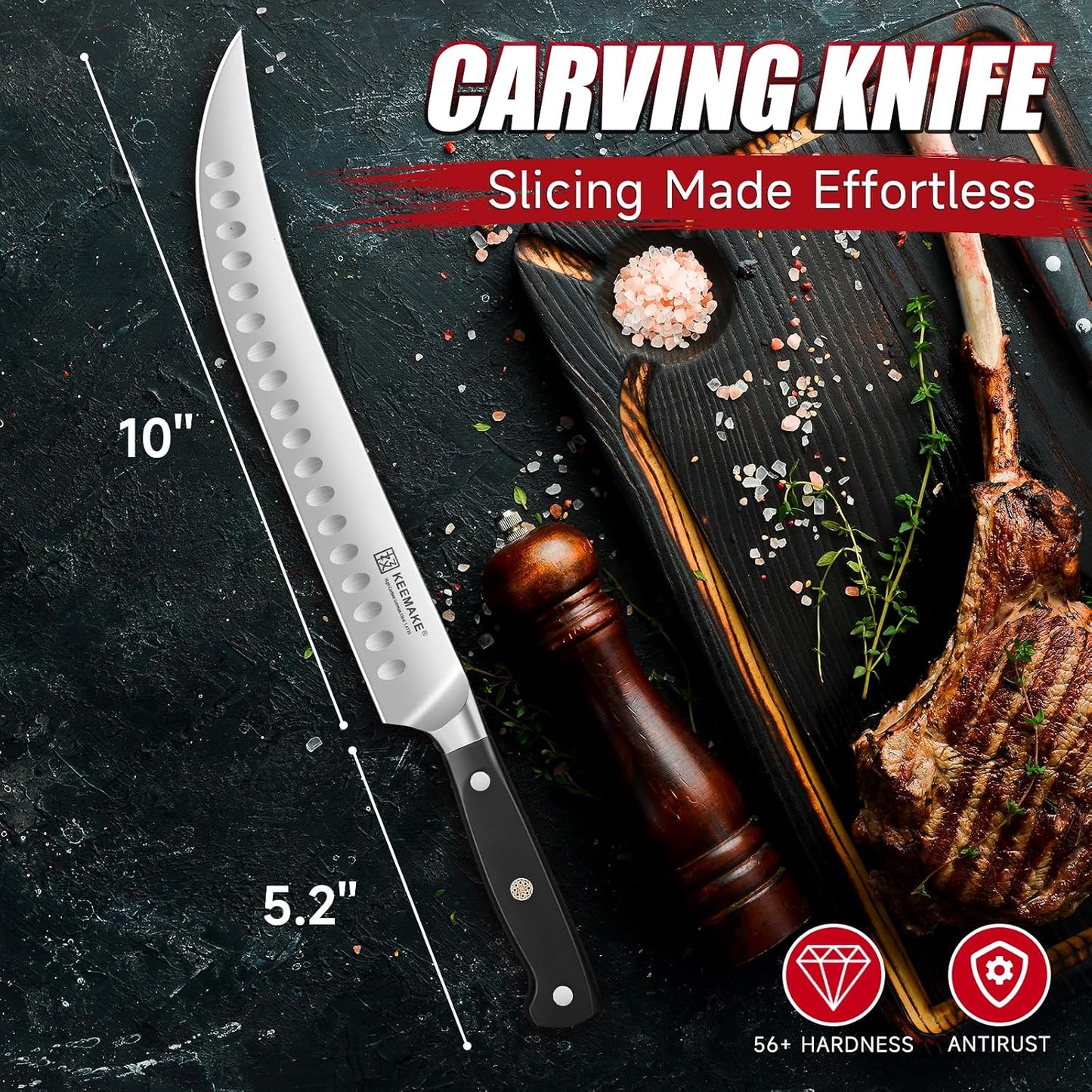 BBQ Carving Knife Set - 10" Butcher Knife & 10" Honing Rod Slicing Knife Set for Meat Cutting Razor Sharp German Steel with Ergonomic Handle Full Tang Design Gift Box Included