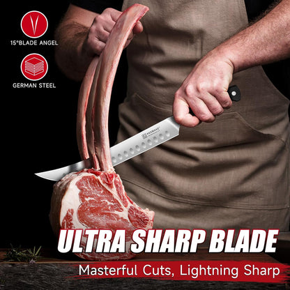 BBQ Carving Knife Set - 10" Butcher Knife & 10" Honing Rod Slicing Knife Set for Meat Cutting Razor Sharp German Steel with Ergonomic Handle Full Tang Design Gift Box Included