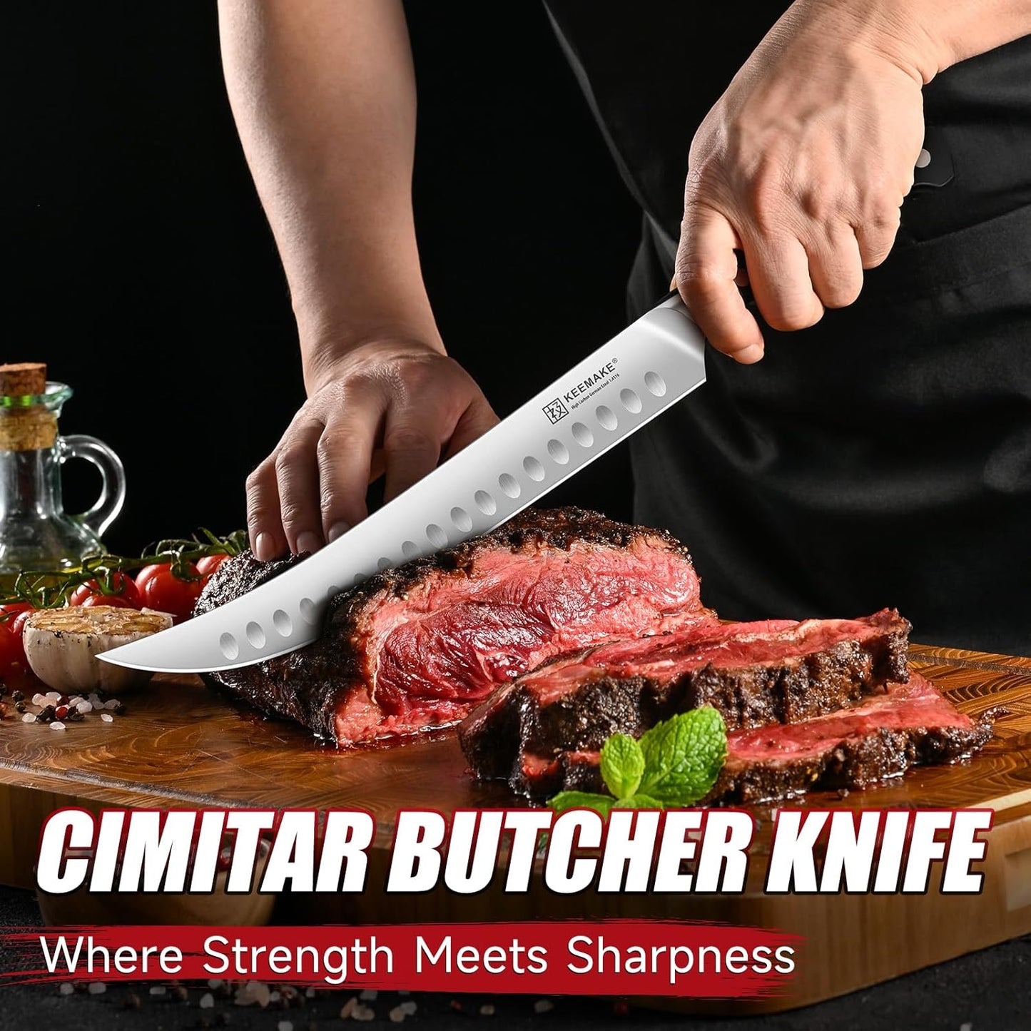 BBQ Carving Knife Set - 10" Butcher Knife & 10" Honing Rod Slicing Knife Set for Meat Cutting Razor Sharp German Steel with Ergonomic Handle Full Tang Design Gift Box Included