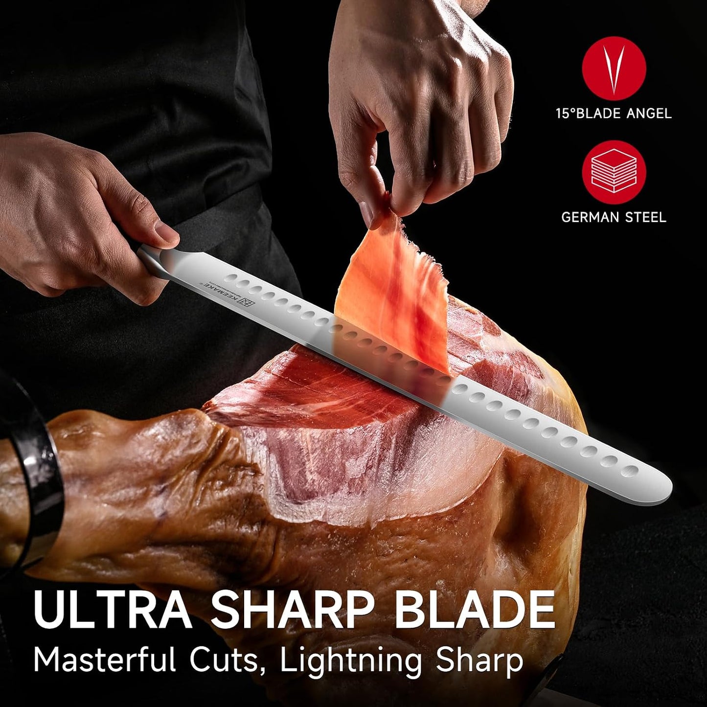 BBQ Carving Knife Set - 10" Butcher Knife & 10" Honing Rod Slicing Knife Set for Meat Cutting Razor Sharp German Steel with Ergonomic Handle Full Tang Design Gift Box Included