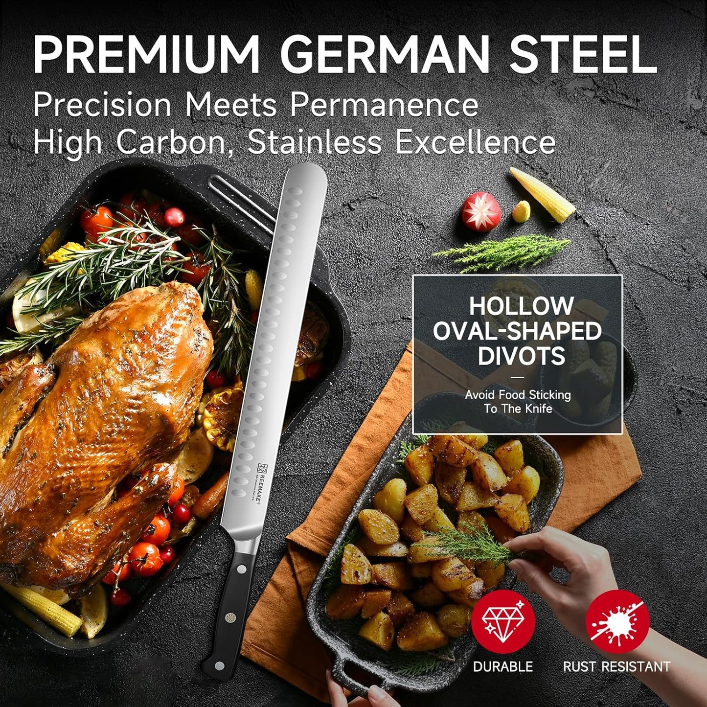 BBQ Carving Knife Set - 10" Butcher Knife & 10" Honing Rod Slicing Knife Set for Meat Cutting Razor Sharp German Steel with Ergonomic Handle Full Tang Design Gift Box Included