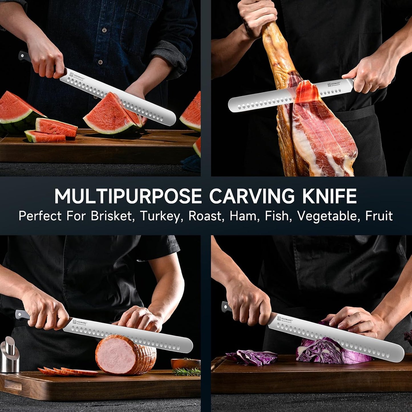 BBQ Carving Knife Set - 10" Butcher Knife & 10" Honing Rod Slicing Knife Set for Meat Cutting Razor Sharp German Steel with Ergonomic Handle Full Tang Design Gift Box Included