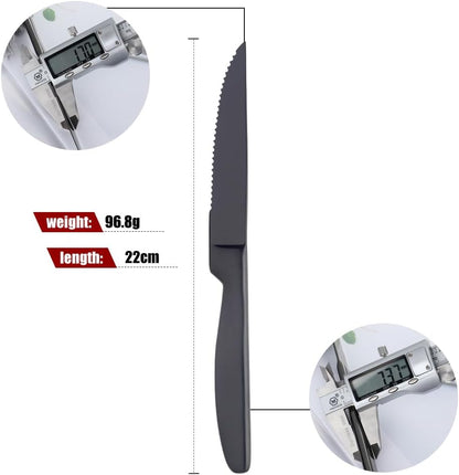 Steak Knife Set, 4-Piece Serrated Black Steak Cutlery Steak Knife, Stainless Steel Steak Cutlery Knife for Home, Restaurant, Hotel, 22cm