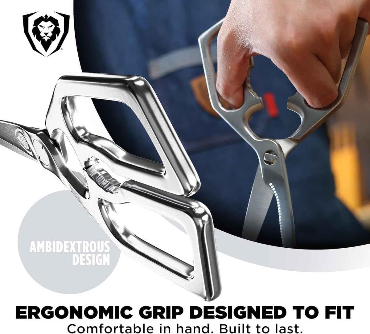 Kitchen Scissors — Japanese Stainless Steel Shears, Ambidextrous, Detachable for Cleaning — For Spatchcocking Chicken, Trimming Herbs, Pizza, Flatbread & Package Opening