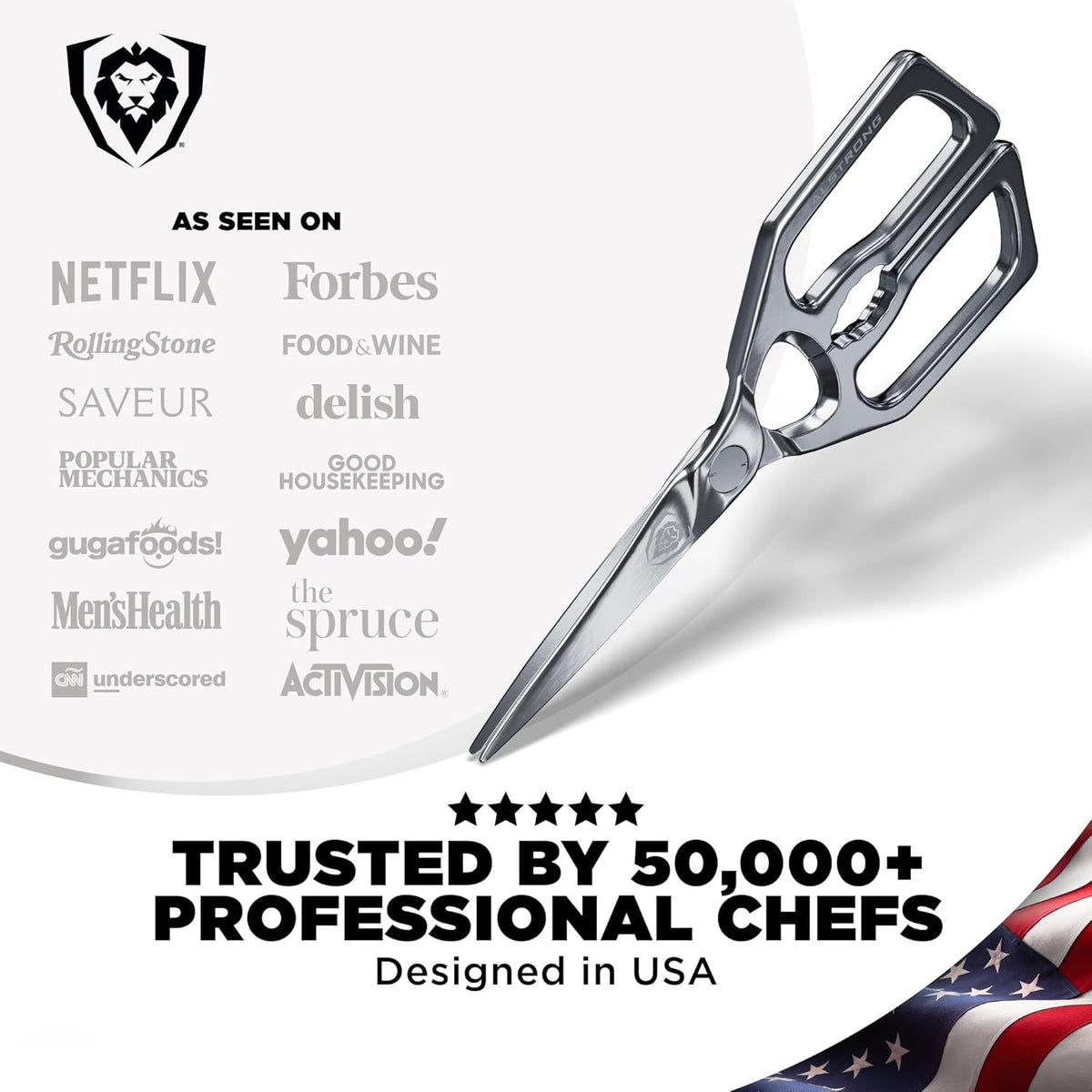 Kitchen Scissors — Japanese Stainless Steel Shears, Ambidextrous, Detachable for Cleaning — For Spatchcocking Chicken, Trimming Herbs, Pizza, Flatbread & Package Opening