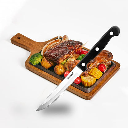 Serrated-Steak Knives Set of 12, Black Full-Tang Triple Rivet Steak Knife Sets, 4.5 Inch, For Kitchen Restaurant Tableware Camping ,Dishwasher Safe, Stainless Steel Sharp Blade