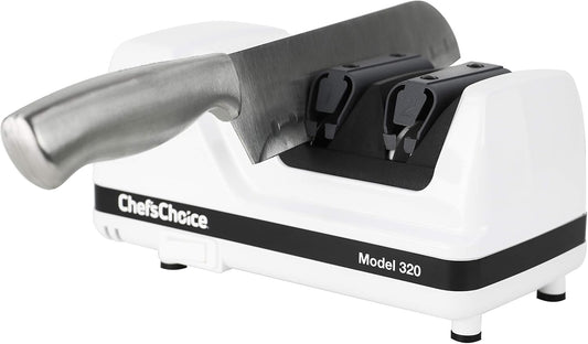 Professional Electric Knife Sharpeners FlexHone/Strop With 100-Percent Diamond Abrasives And Precision Angle Guides For 20-Degree Straight-Edge and Serrated Knives, 2-Stage, White