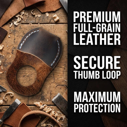 Thumb Guard for Wood Carving - Premium Full Grain Leather Finger Protector, Handmade Carpenter Carving Kit Accessory (Tan)