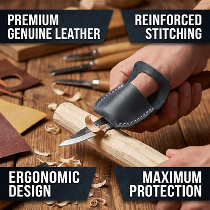 Thumb Guard for Wood Carving - Premium Full Grain Leather Finger Protector, Handmade Carpenter Carving Kit Accessory (Tan)