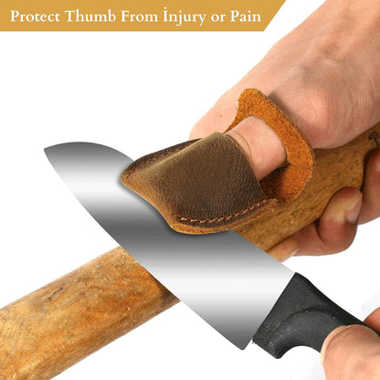 Thumb Guard for Wood Carving - Premium Full Grain Leather Finger Protector, Handmade Carpenter Carving Kit Accessory (Tan)