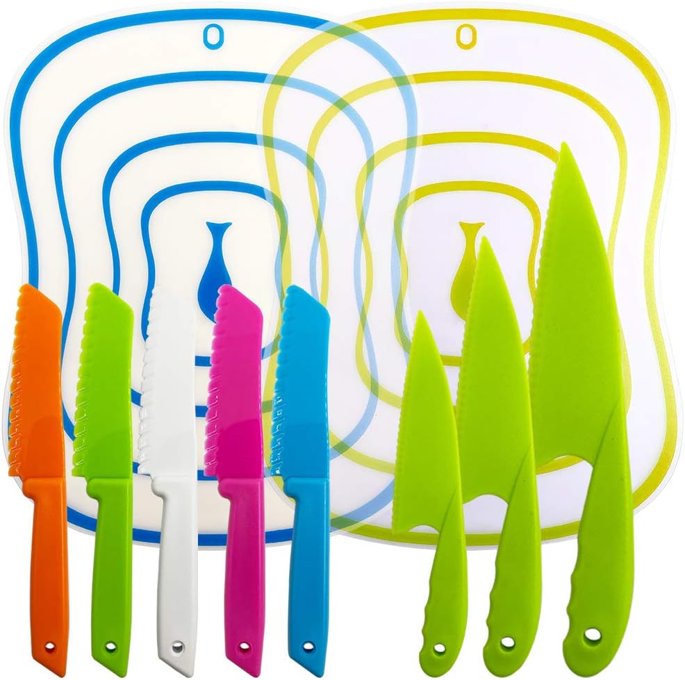 Sonku 10 Packs Kitchen Knife Set, Cooking Knives with Cutting Boards for Kids and Adults -Multi Colors