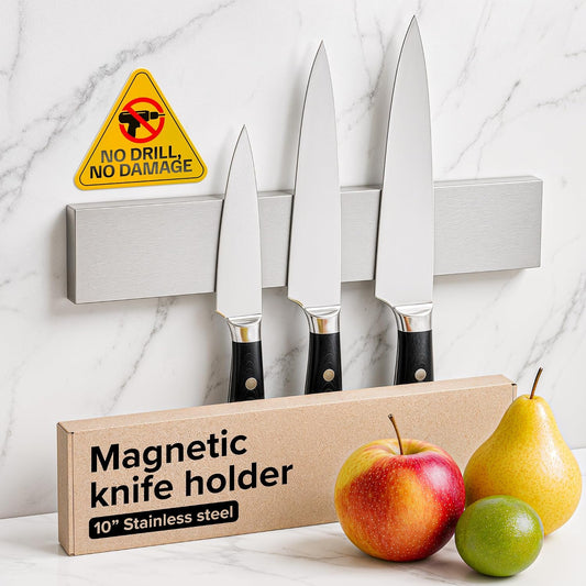 Steel Knife Magnetic Strip – Magnetic Knife Holder for Wall no Screws – Kitchen Utensil Holder, Knife Bar, Knife Rack, Kitchen Organizer and Tool Holder (10")