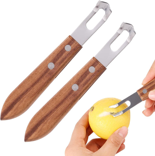 2pcs Lemon Zester Channel Knife, 5.5x0.8in Stainless Steel Wood Citrus Cocktails Peeler Tool Effortless Channel Knife Practical Fruit Peeler Tool for Pomelo Lime Grapefruit Orange Lemon