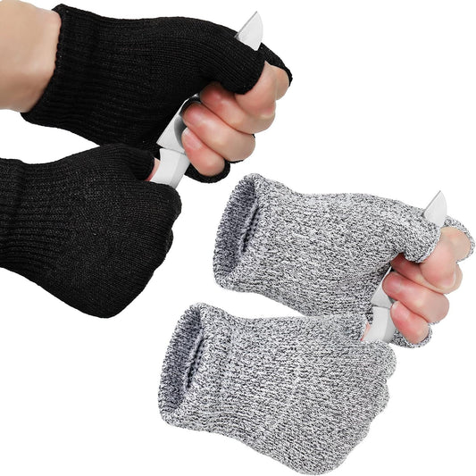 2 Pair Fingerless Cut Resistant Gloves Kitchen Cutting Glove Food Grade Gloves for Chef Mandolin Slicing(Grey and Black)