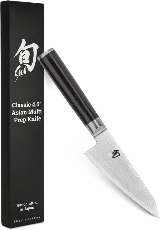 Classic 4.5" Asian Multi-Prep Knife, Handcrafted Japanese Boning, Trimming and Utility Knife, VG-MAX Core with Damascus Stainless Steel Cladding, Pakkawood Handle