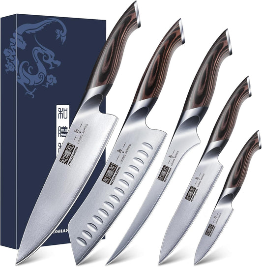 5 Pieces Knife Set, Professional Ultra Sharp Kitchen Knife Sets | Japanese High Carbon Stainless Steel Chef Knives Set, Multipurpose Cooking Knife with Ergonomic Handle, Ideal Gift for Chefs