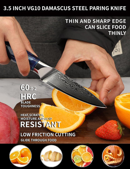 3.5 Inch Paring Knife - Kitchen Fruit Vegetable Knife Damascus Steel & Resin Handle - Xuan Series (Fantasy Orange)
