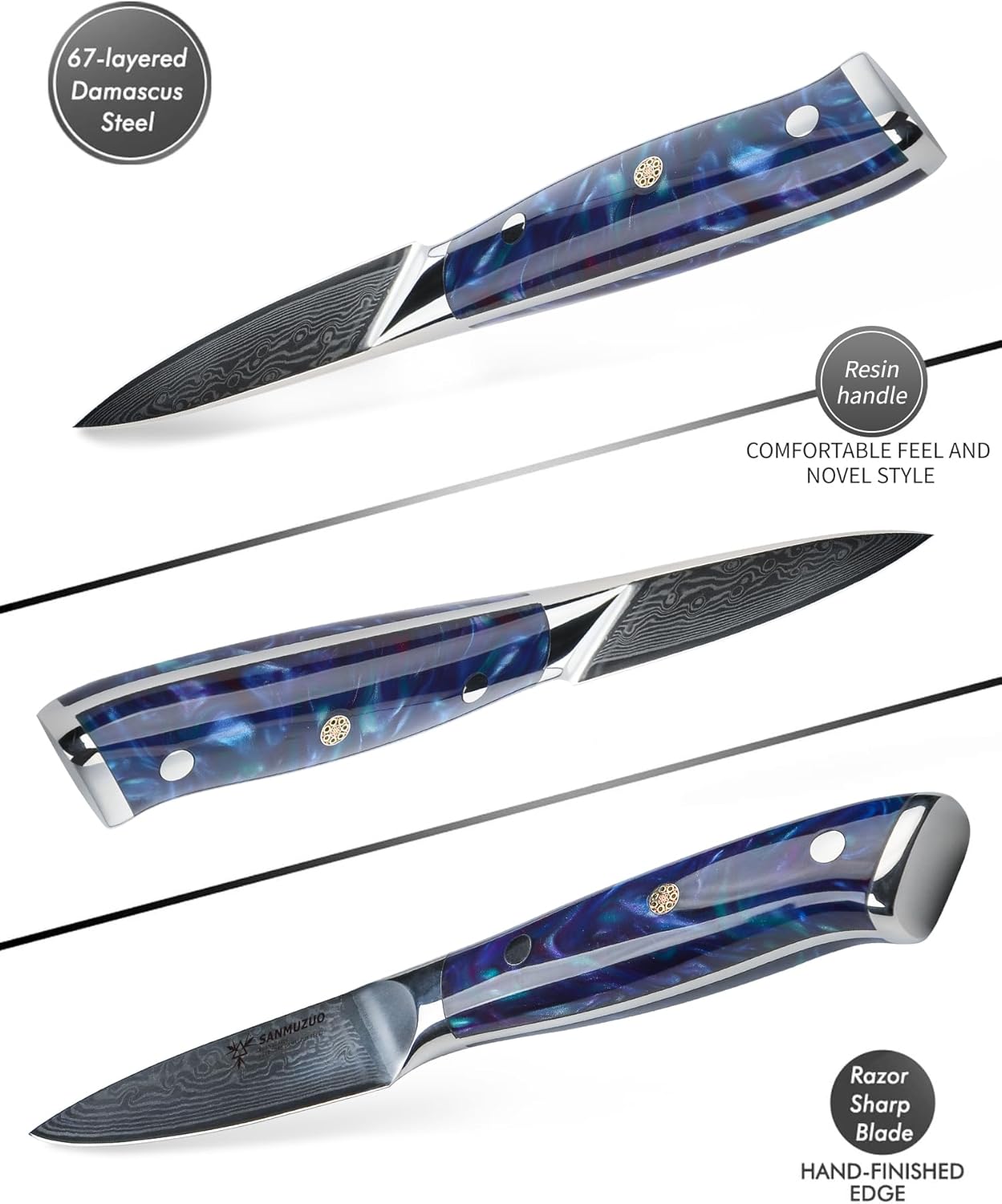 3.5 Inch Paring Knife - Kitchen Fruit Vegetable Knife Damascus Steel & Resin Handle - Xuan Series (Fantasy Orange)