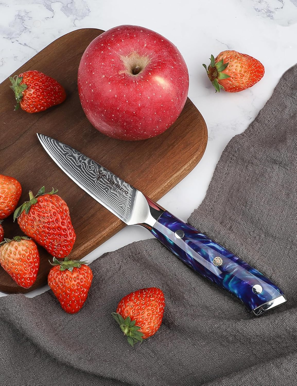 3.5 Inch Paring Knife - Kitchen Fruit Vegetable Knife Damascus Steel & Resin Handle - Xuan Series (Fantasy Orange)