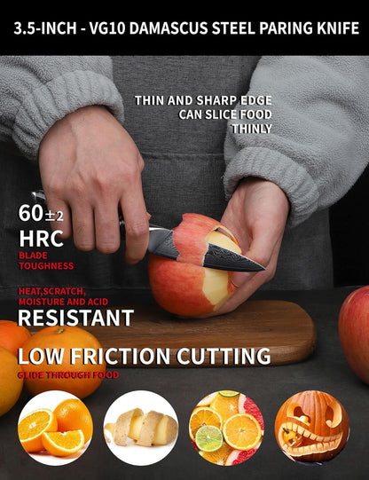 3.5 Inch Paring Knife - Kitchen Fruit Vegetable Knife Damascus Steel & Resin Handle - Xuan Series (Fantasy Orange)