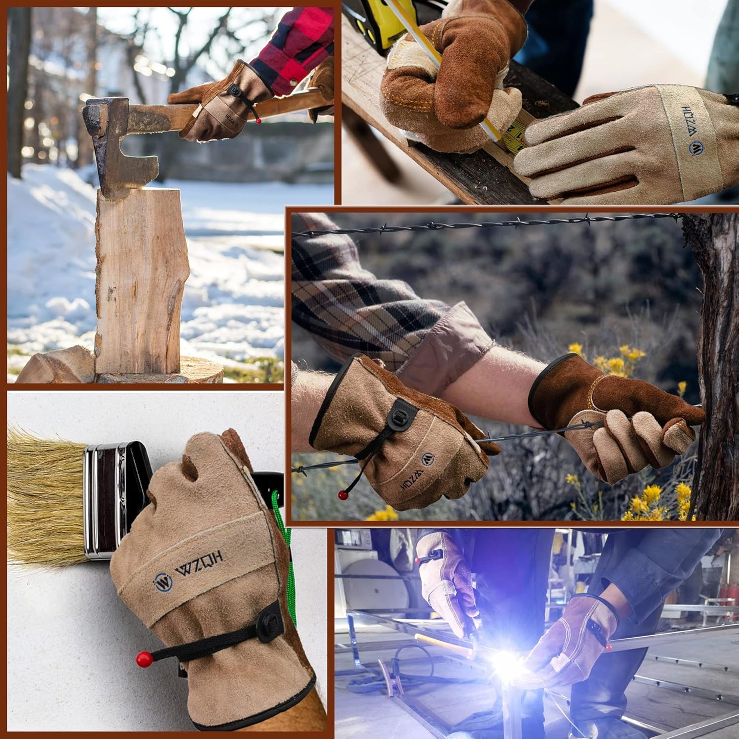 Leather Work Gloves for Men or Women.Gardening,Welding,Coffee-grey L | Glove for Tig, Mig, Construction, Chainsaw, Farm, Ranch, etc. Cowhide, Soft Lining, Utility, Firm Grip, Durable.Large