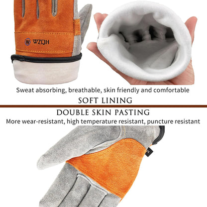 Leather Work Gloves for Men or Women.Gardening,Welding,Coffee-grey L | Glove for Tig, Mig, Construction, Chainsaw, Farm, Ranch, etc. Cowhide, Soft Lining, Utility, Firm Grip, Durable.Large