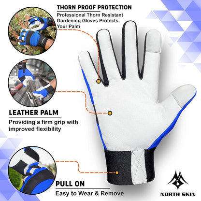 Gardening Thorn-Proof Working Gloves with Touch Screen Support, Thick Leather, Heavy-Duty Safety Gloves for Garden