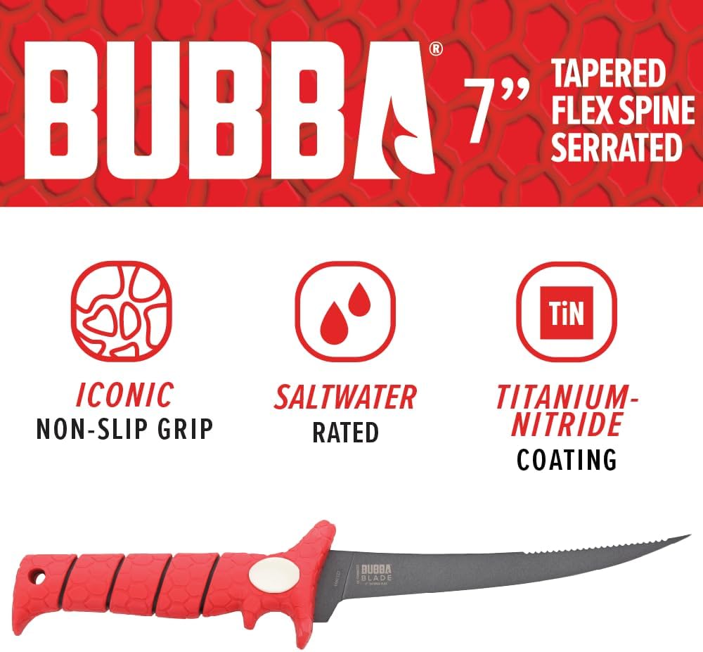 Tapered Flex Fillet Knife with Sperrated Spine 7" with Non-Slip Grip, Corrosion-Resistant Stainless Steel for Filleting, Fishing, Outdoors