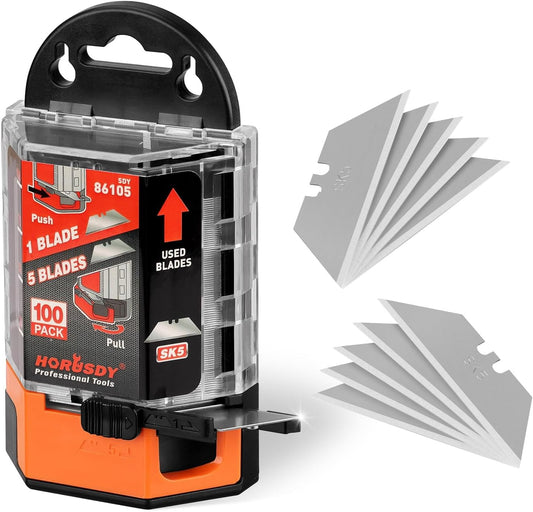 Pack Of 100 Utility Knife Blades, Box Cutter Blades Replacement with Dispenser, SK5 Carbon Steel